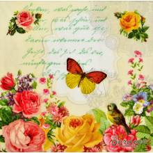 Serwetka do decoupage firmy PAPER+DESIGN motylek ponad kwiatami 33x33cm